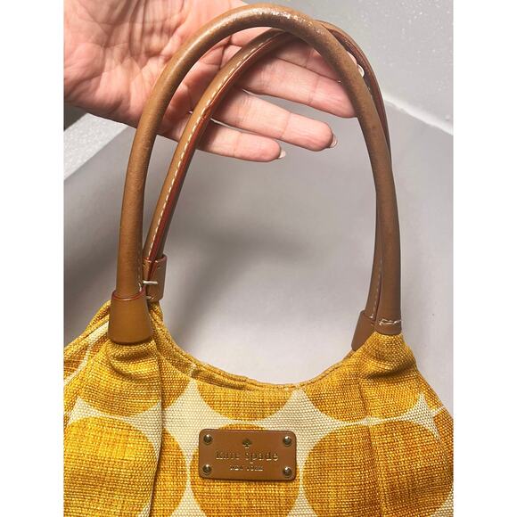 Kate Spade Hinkley Karen Bag Creme Marigold Polka Dot Canvas w/Leather Trim - Picture 5 of 10